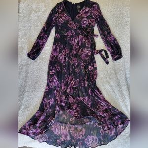 Women's Navy/Purple Nightway High Low Long Sleeve Floral Dress Size 12